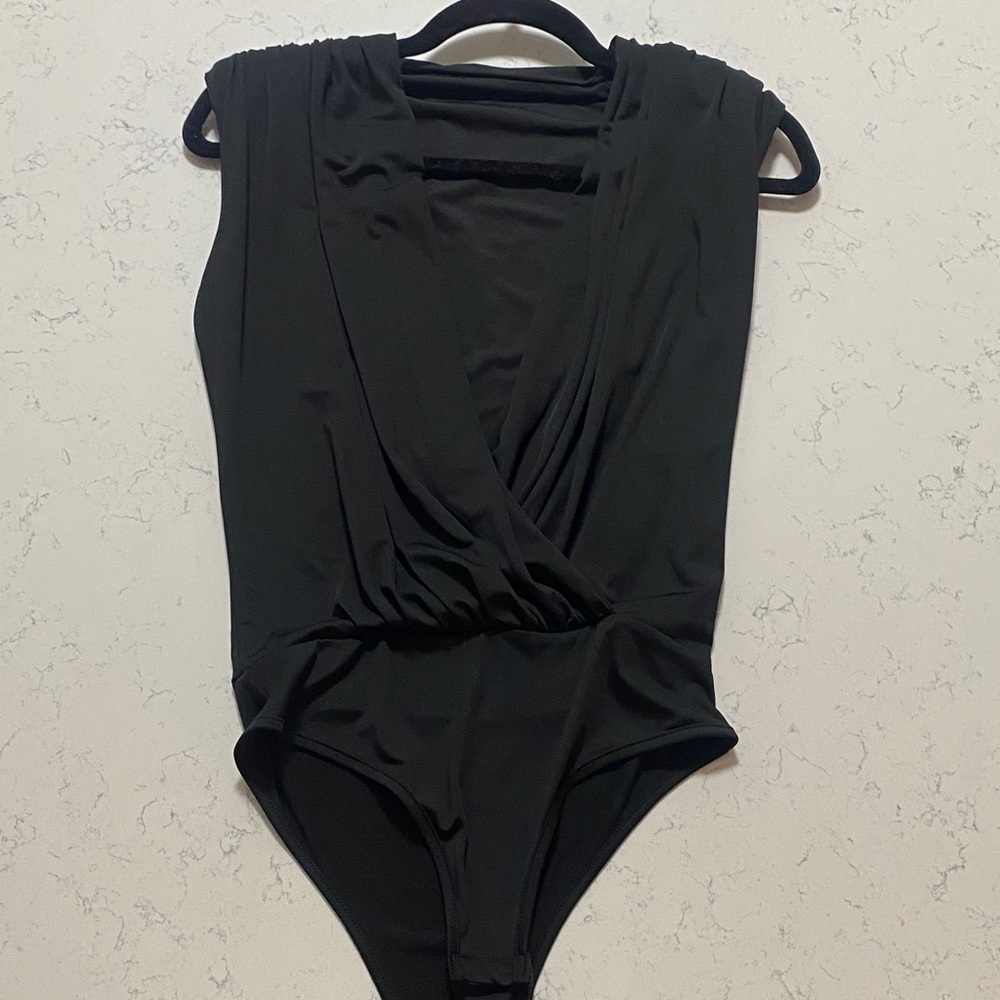 Black Womens bodysuit with padded shoulders